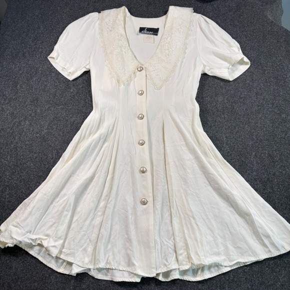Elisse Jr. Dresses & Skirts - Vintage Elisse Jr Off White Lace Collar Button Front Mini Dress Size 11/12 USA